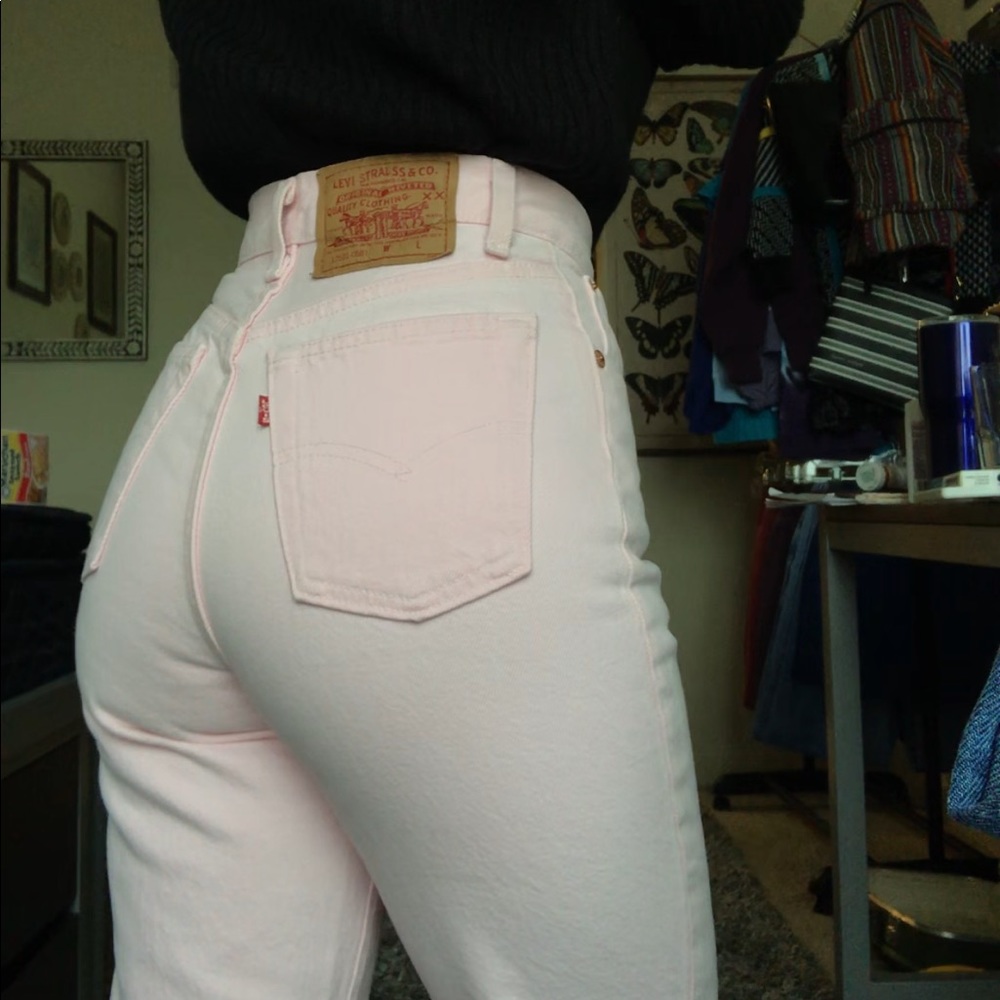 Vintage Levis 80s 501 Pale Pink High Waisted Jeans